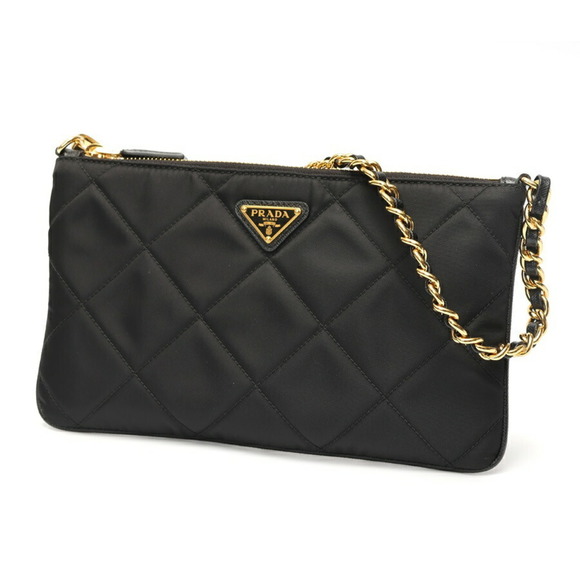 PRADA Re-Nylon Chain Pouch Shoulder Bag 1NI054 Quilted Nylon Black E-158856 - Picture 1 of 6